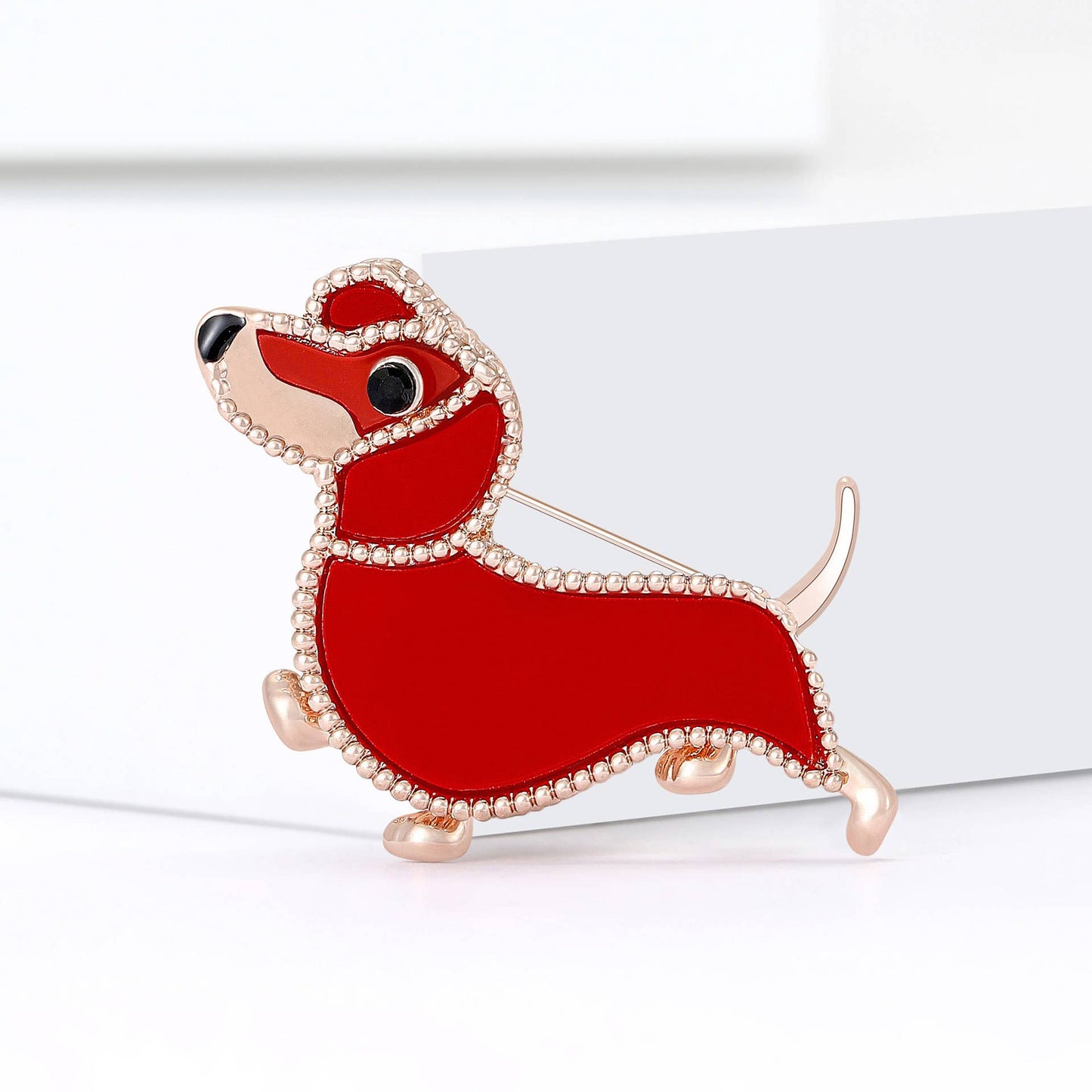 Red Enamel Dachshund Brooch, Adorable Dog Small Lapel Pin