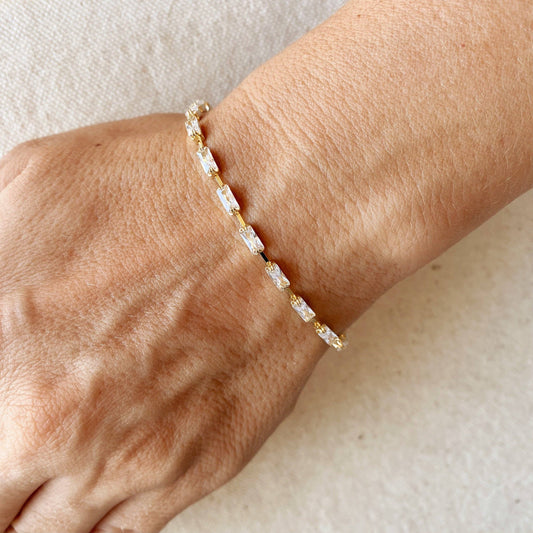 18K Gold Filled Sideways Baguette Tennis Bracelet