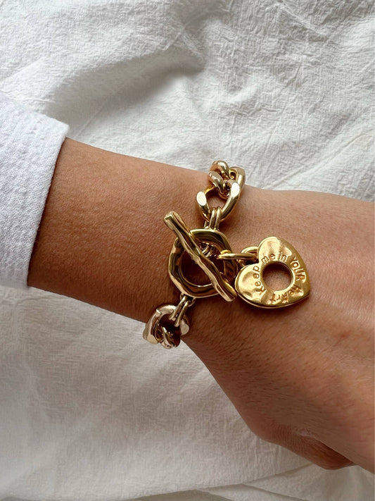 Gold Chunky Chain Bracelet Heart Charm