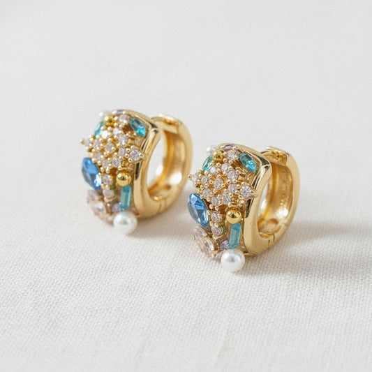 Vintage Inspired Colorful Cubic Zirconia C-Shape Stud Earrings