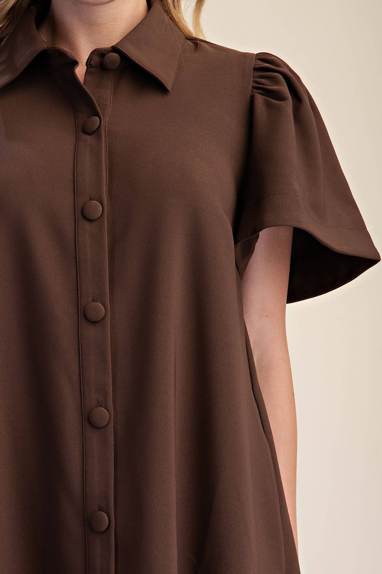 Mini Dress Collar Neck Covered Button Down