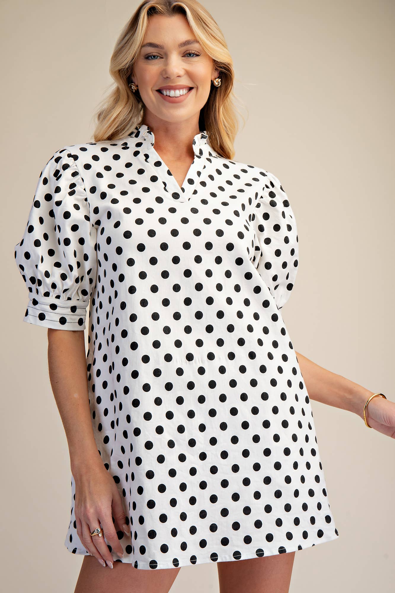 Ruffle V-Neck Puff Sleeve Mini Dress