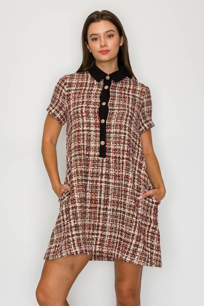 Tweed Love Mini Dress with Contrast Collar - LWD3194