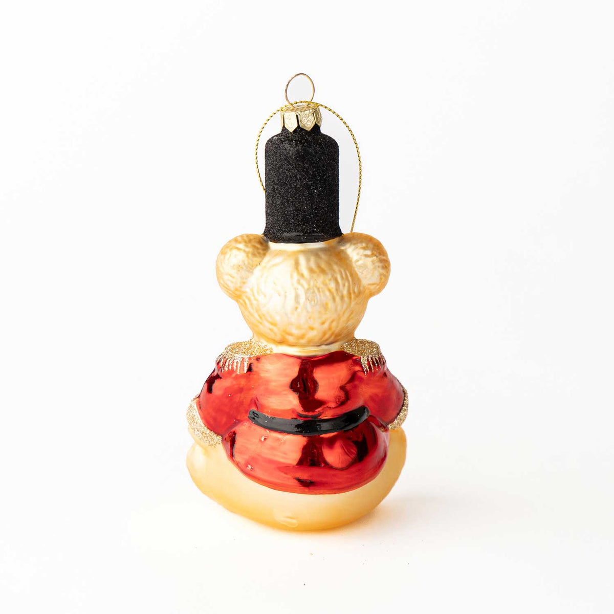 Red Jacket Teddy Bear Glass Christmas Ornament