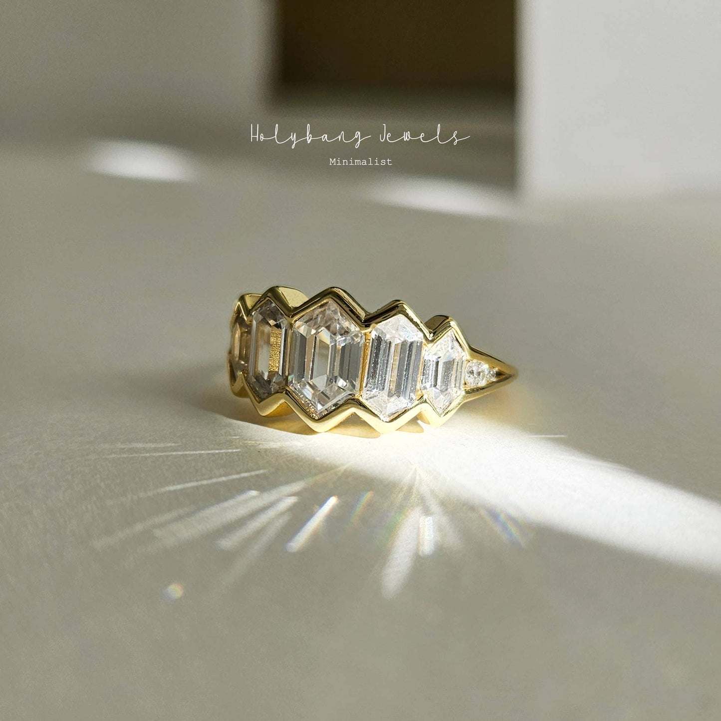 Bold Crystal Zigzag Ring - Gold Sterling Silver