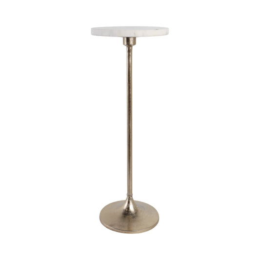 27X10" Marble Top Drink Table, White/Gold, Novelty, 27"H,