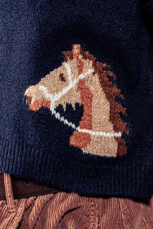 Western Horse Graphic Button Front Cropped Cardigan Sweater