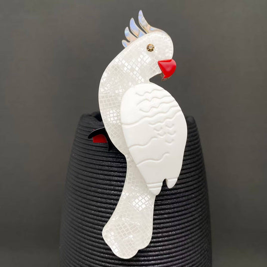 Acrylic White Parrot Brooch