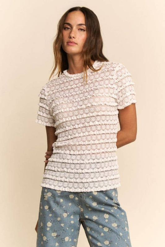 RUFFLE LACE SHORT SLEEVE TOP