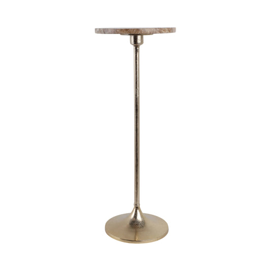 27X10" Marble Top Drink Table, Tan/Gold, Novelty, 27"H,