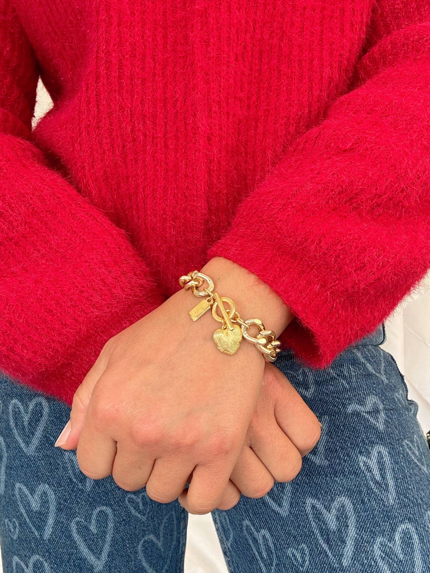 Gold Chunky Heart Charm Bracelet