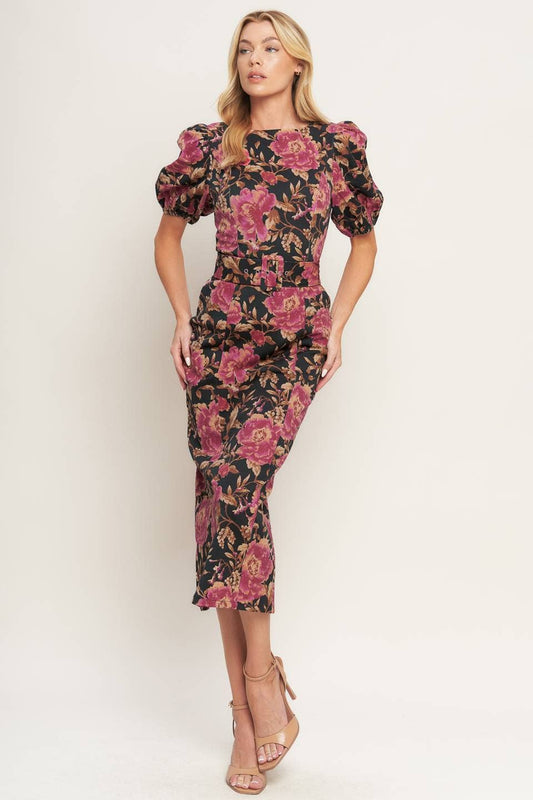 A printed woven midi dress