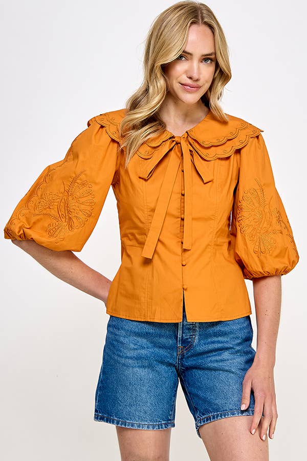 Embroidered Collared Blouse