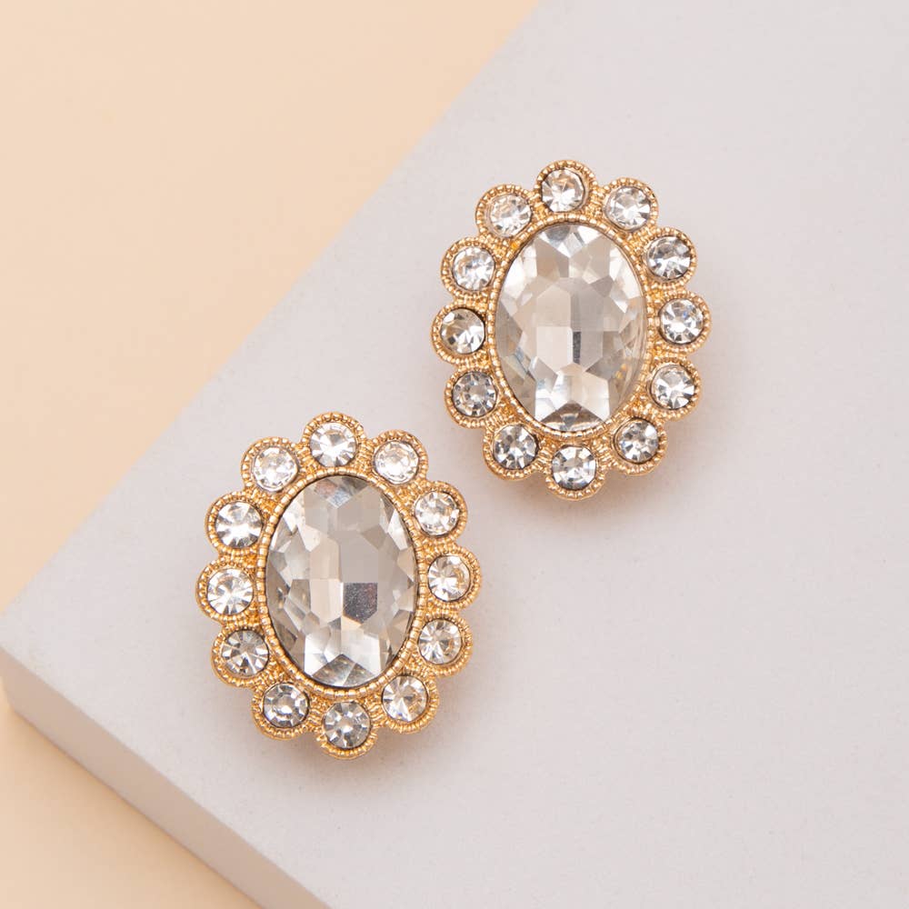 Oval Pearl And Crystal Clip On Earrings