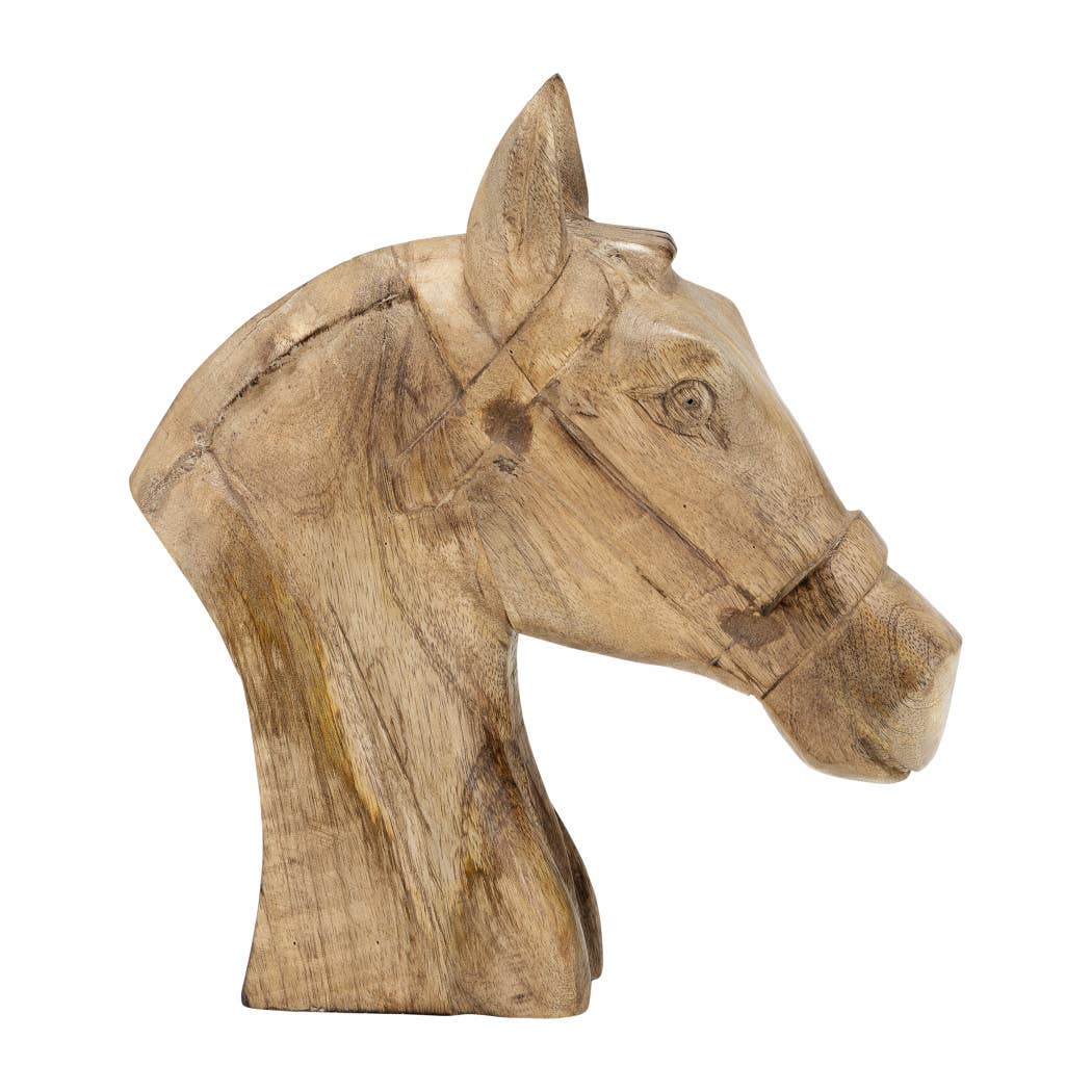 Wood Modern Carved Horse Head Figurine - Brown, 10 in.