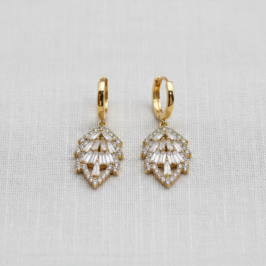 Leaf Design Crystal Tassel Earrings