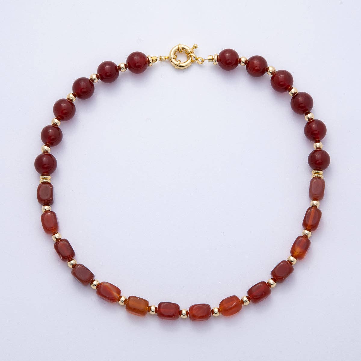 Red Carnelian Pebble Round Bead 18 Inch Necklace