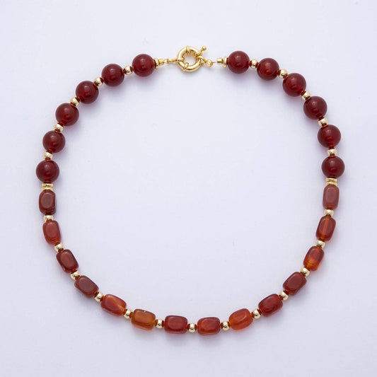 Red Carnelian Pebble Round Bead 18 Inch Necklace