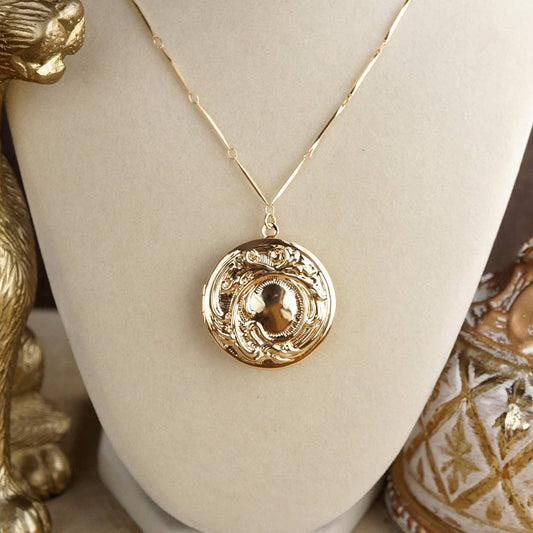 Vintage Inspired Locket Necklace - Long Gold Pendant Necklace