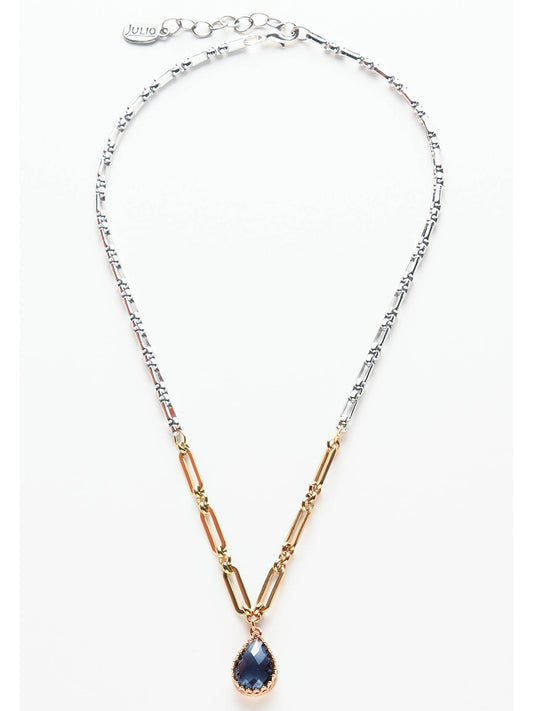 Mabank Faceted Crystal Pendant on Duo-Textured Chain