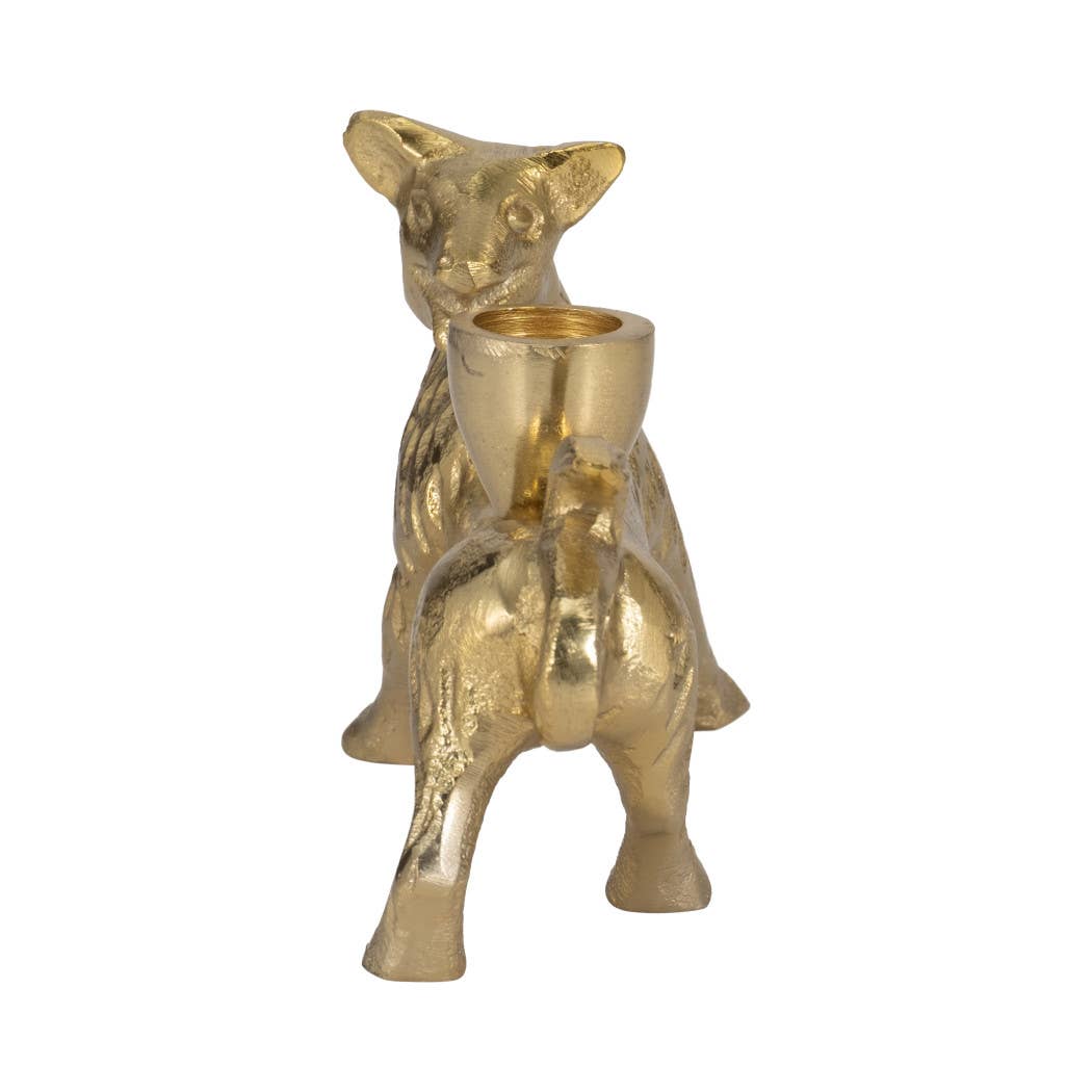 Candle Holder - Gold Metal Modern Sleek Fox Taper, 8 in.