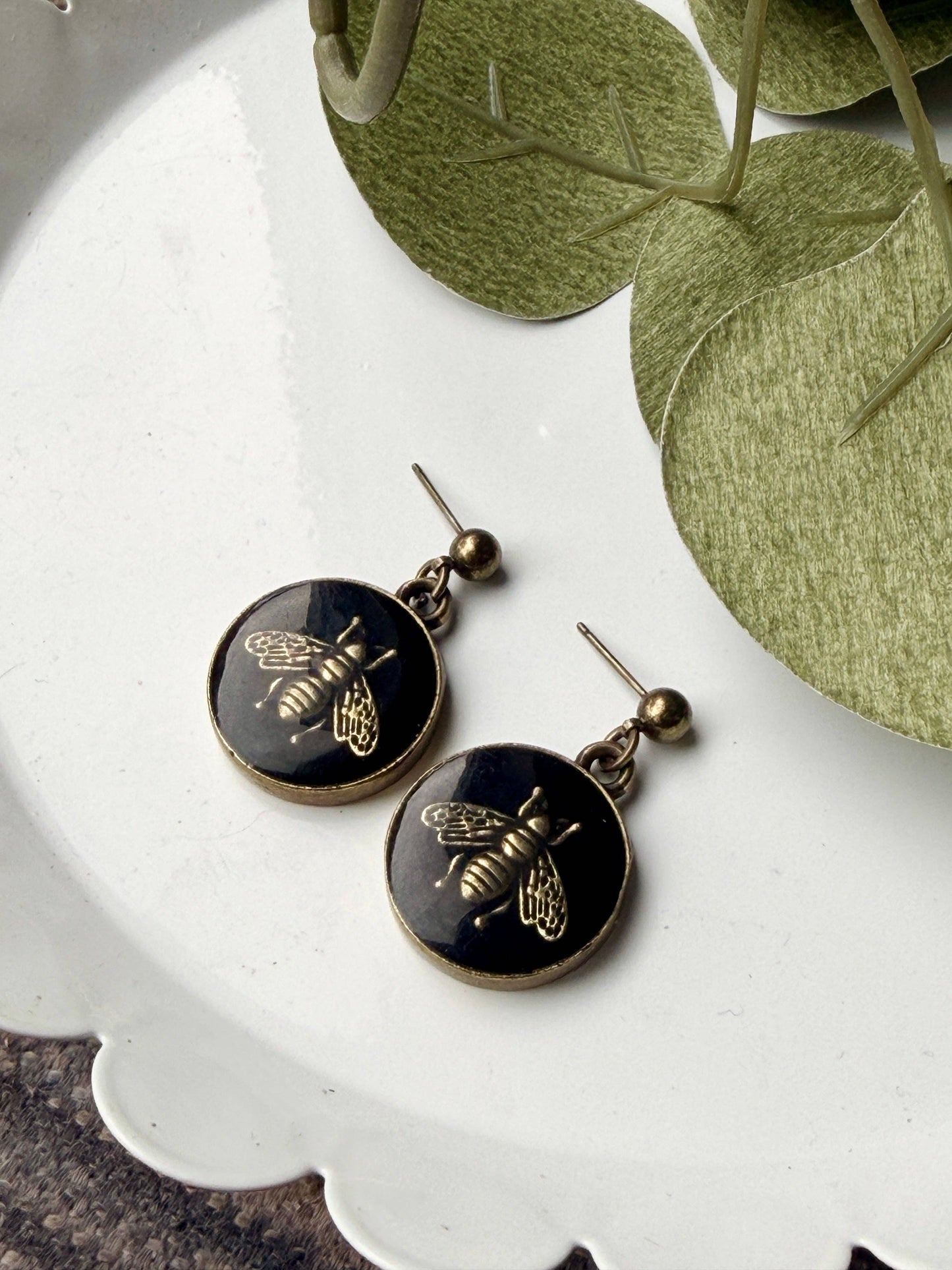 Upcycled Gucci Bee Pendant Earrings