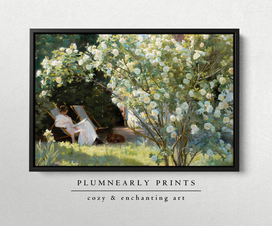 Reader Floral Landscape Oil Painting Framed Canvas Art 1