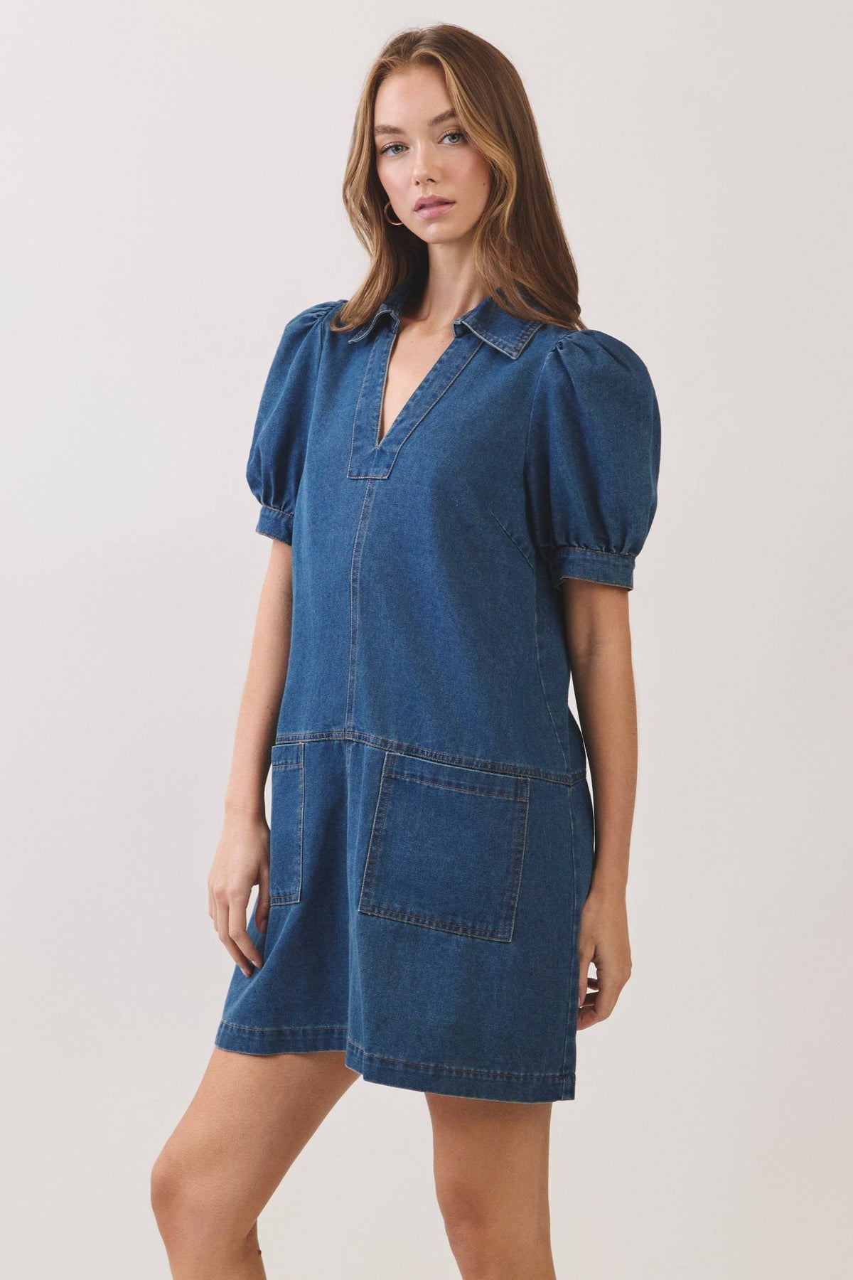 Puff Sleeve Denim Mini Dress