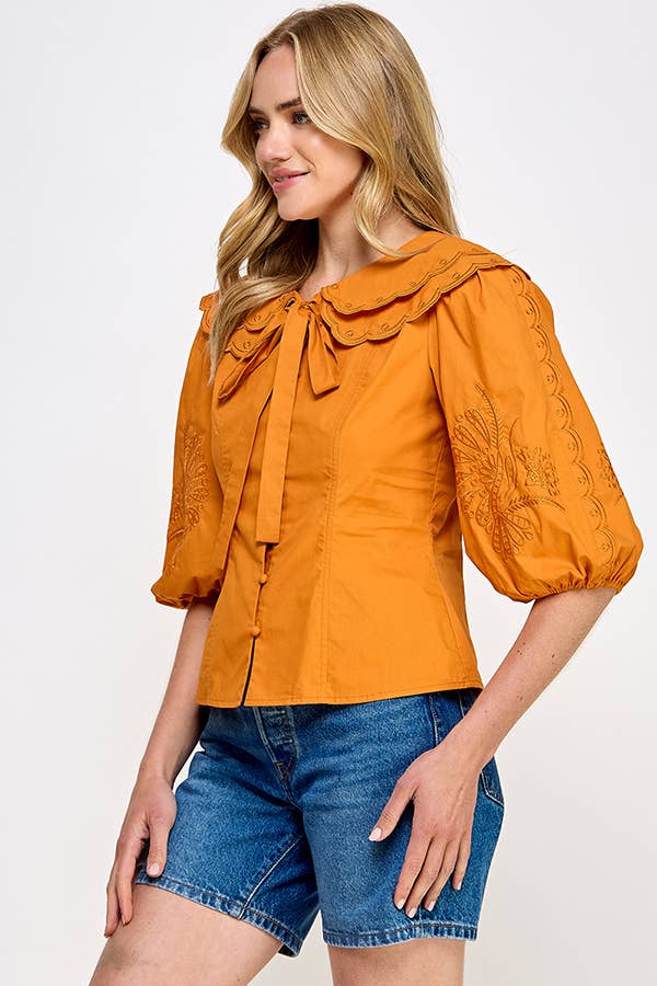 Embroidered Collared Blouse