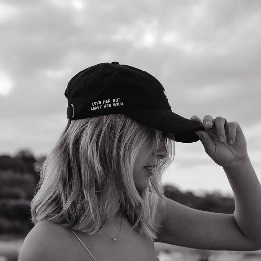 Black Cotton Dad Hat –  Embroidered Heart Cap