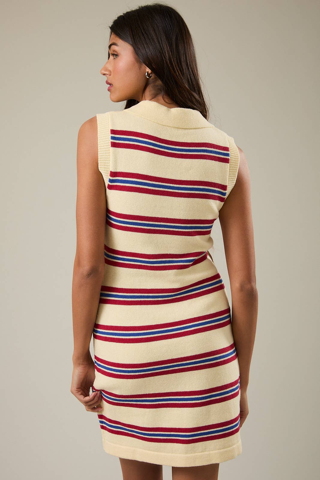 Sleeveless Collared Stripe Sweater Dress