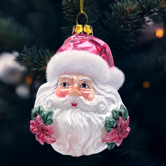 Enchanting Pink Santa Head Glass Ornament, Vintage Christmas