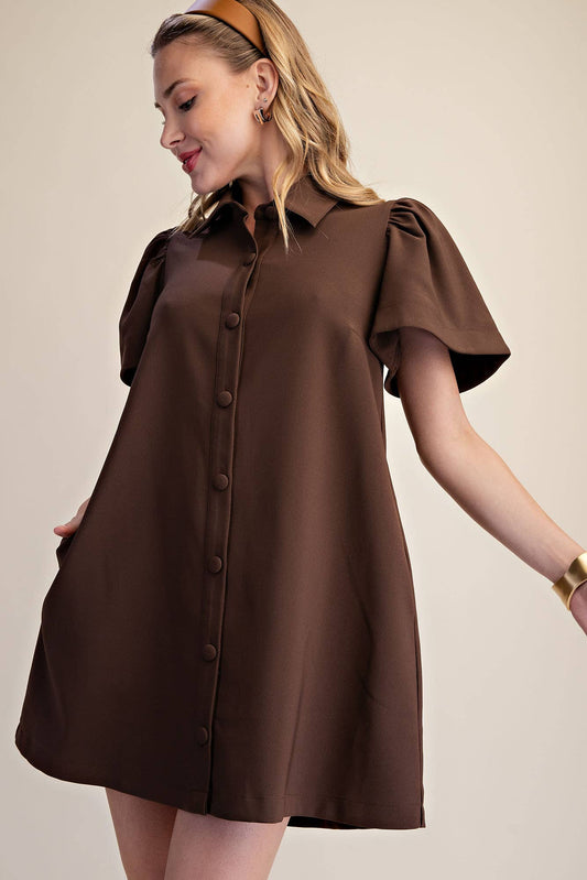 Mini Dress Collar Neck Covered Button Down