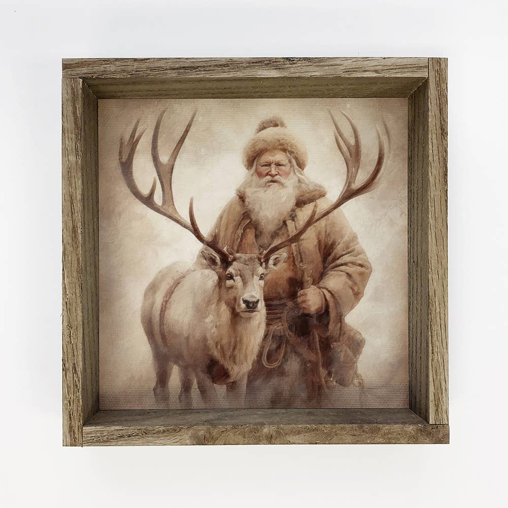 Vintage Santa Art Framed Boxed Sign