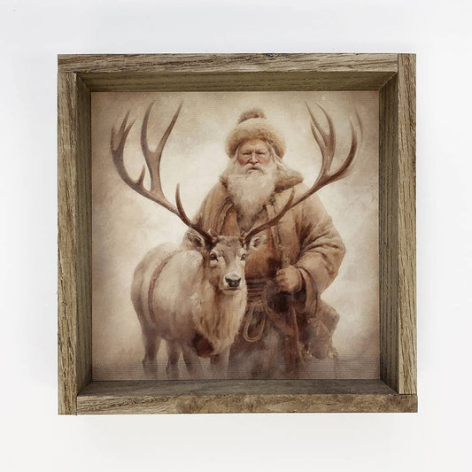 Vintage Santa Art Framed Boxed Sign
