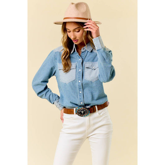 LIGHT WASH TOW TONE WESTERN SHIRT