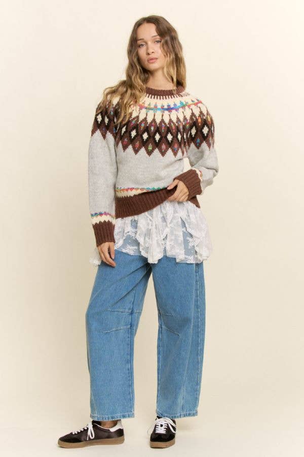 Fair Isle Yoke Crew Sweater
