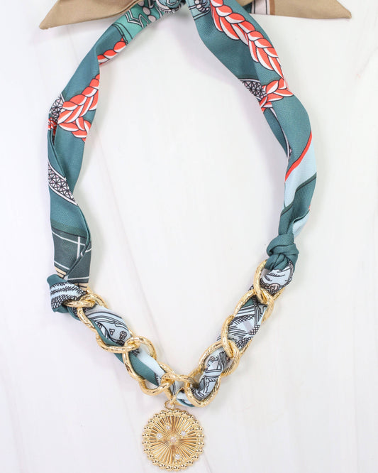 Sarah Scarf Charm Necklace Teal