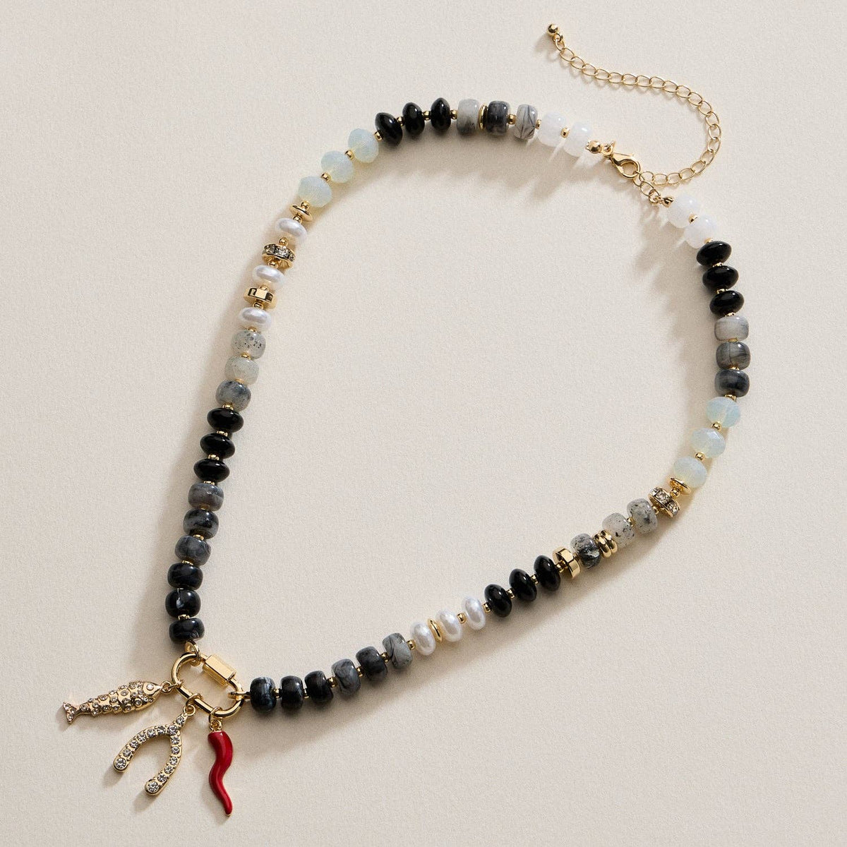 Layered Glass Bead Necklace | Trio of Charms