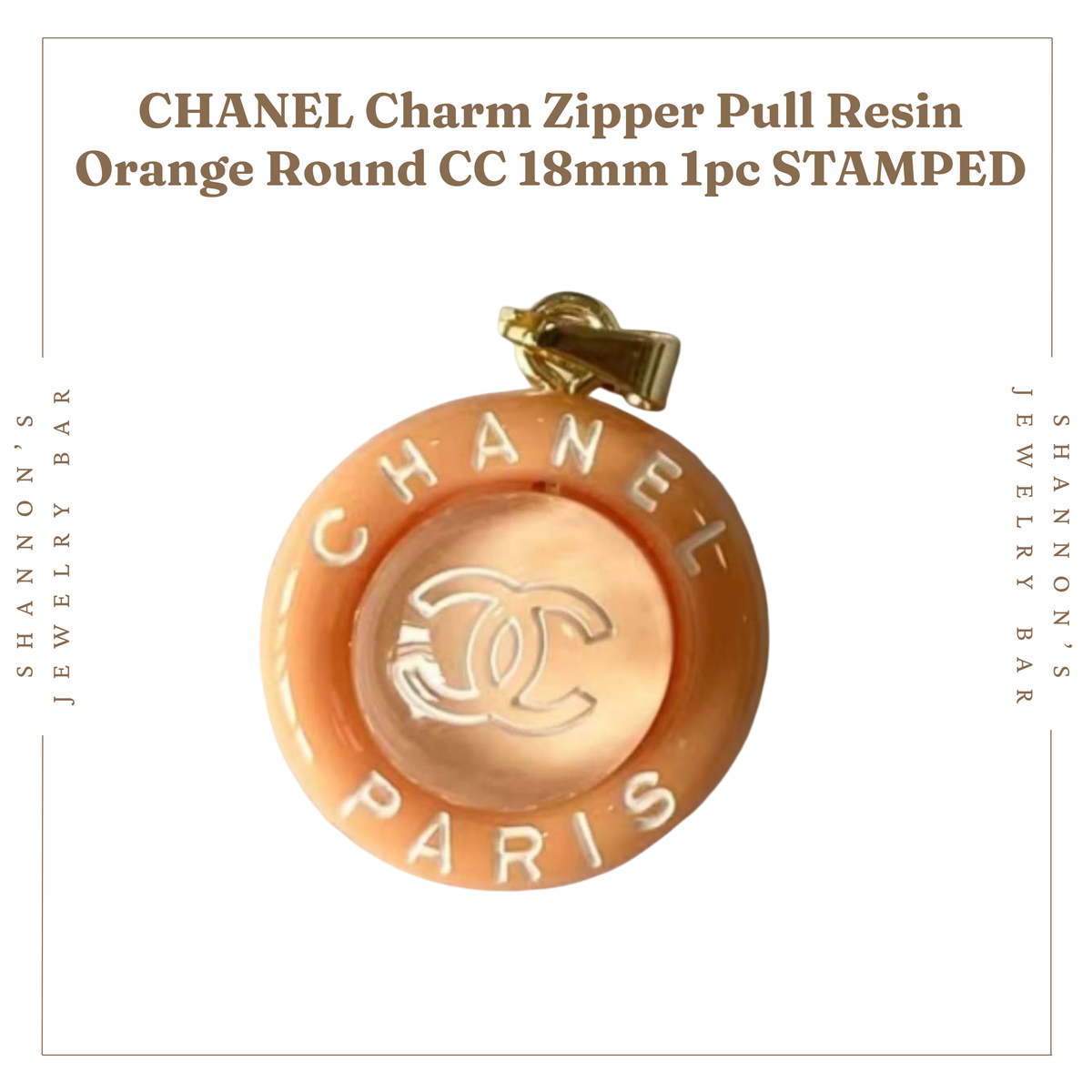 CHANEL Charm Zipper Pull Resin Orange Round CC 18mm