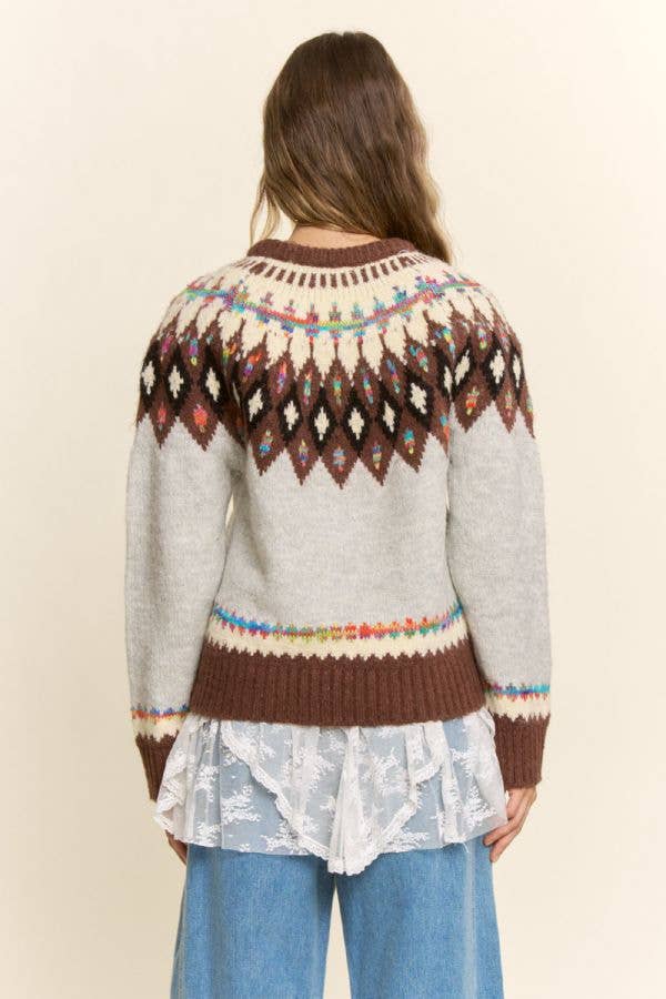 Fair Isle Yoke Crew Sweater