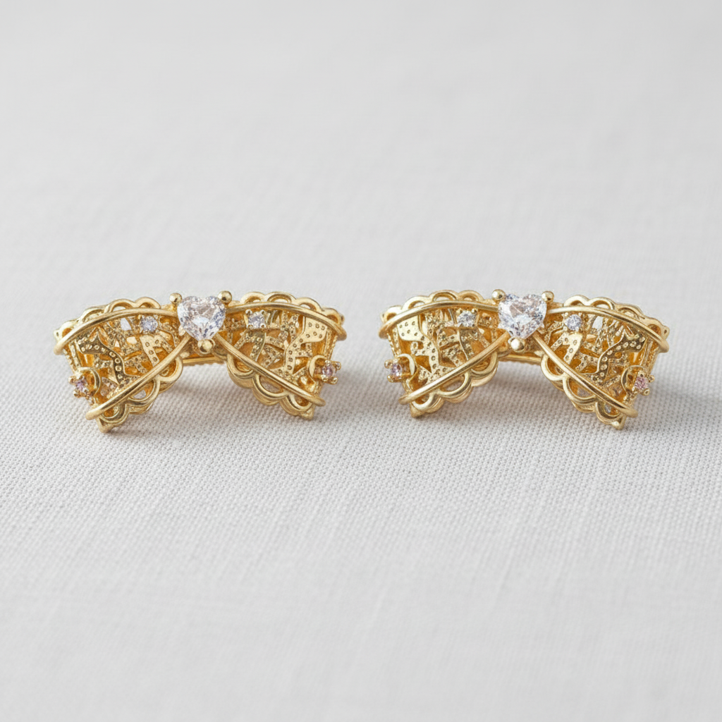 Lace Filigree Bow Crystal Stud Earrings