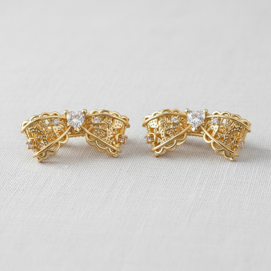 Lace Filigree Bow Crystal Stud Earrings