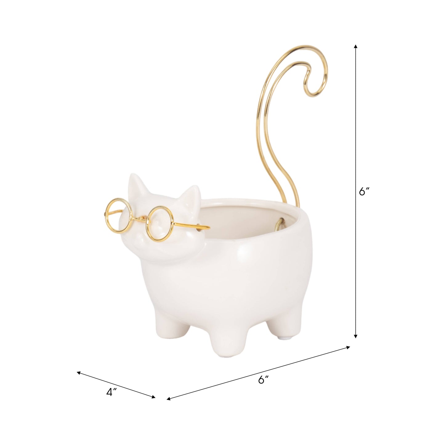 White/Gold 6 in. Ceramic Boho Kitty Trinket Dish