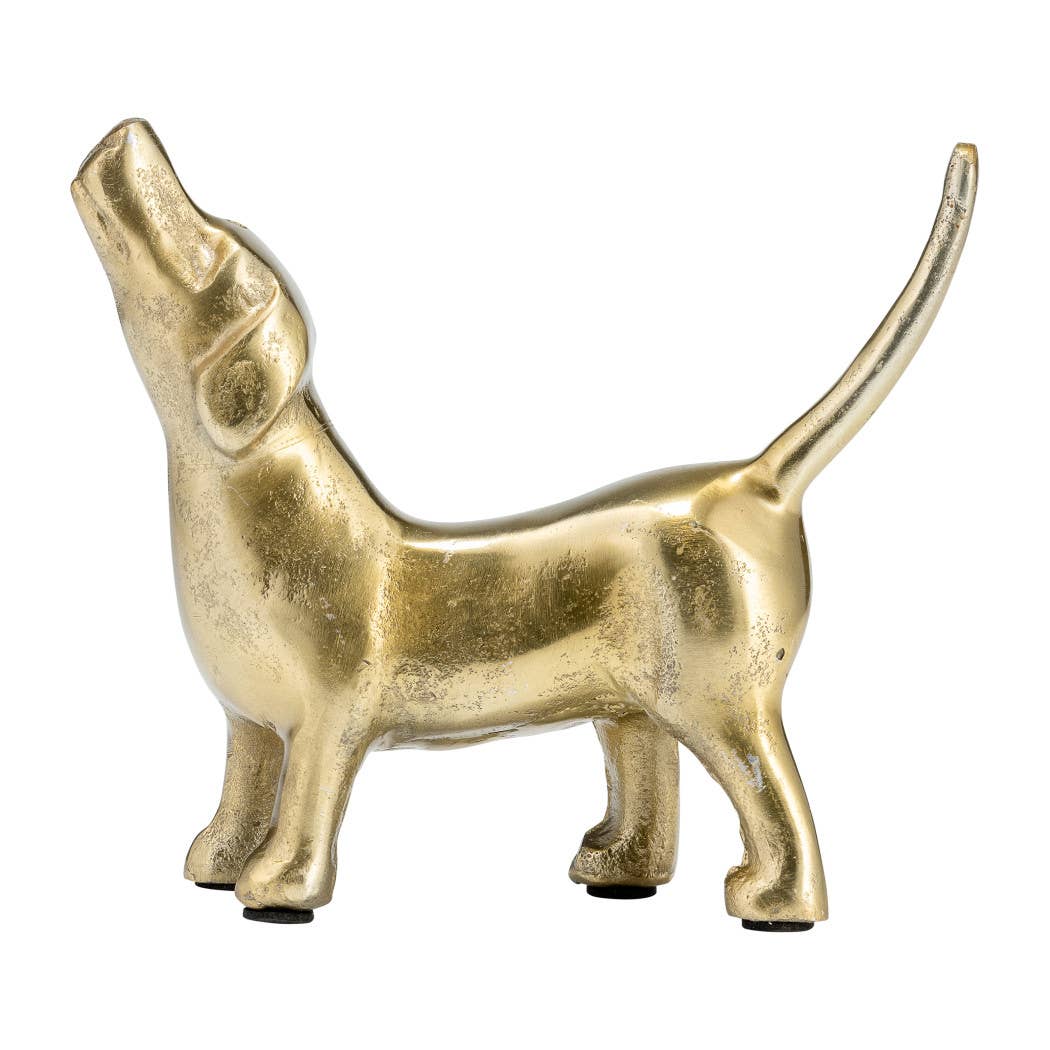 Metal Modern Howling Dog Decorative Figurine - Gold, 6 in.