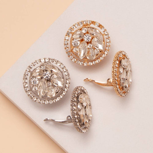 Oval Frame Marquise Cut Crystal Clip On Earrings
