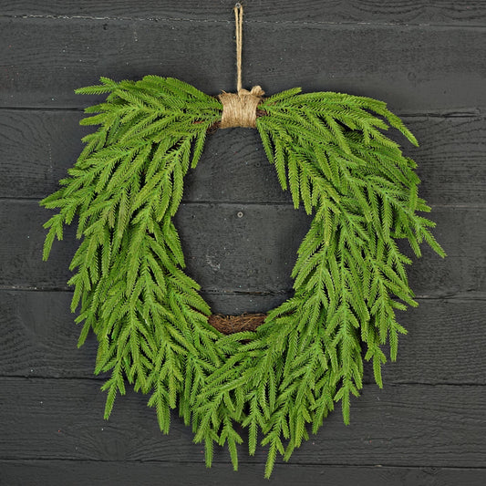 510707- 24inW Heart Twig Wreath-Soft Touch Evergreen Norfolk