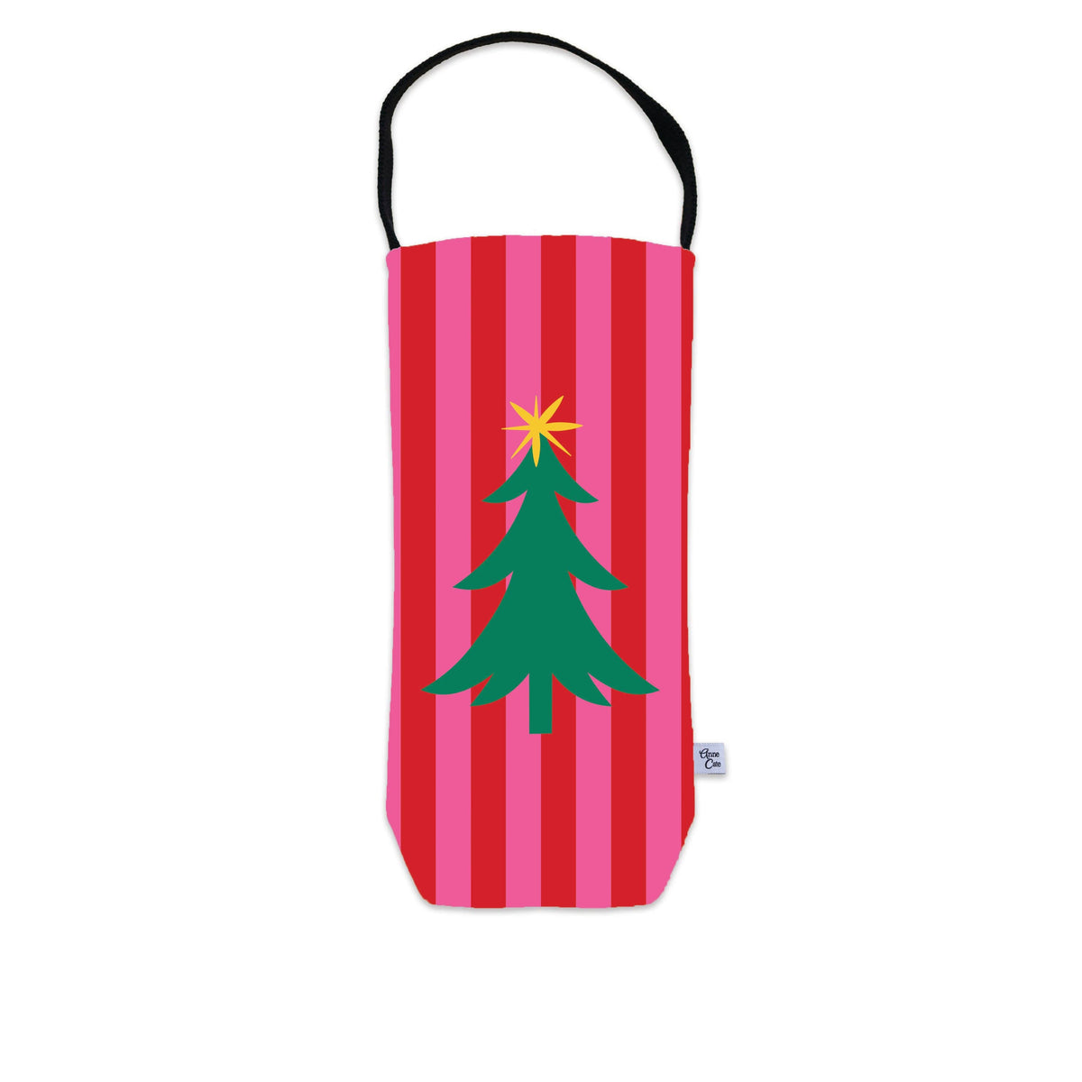 Wine Tote – Tree Cheers Pink Striped Christmas Hostess Gift