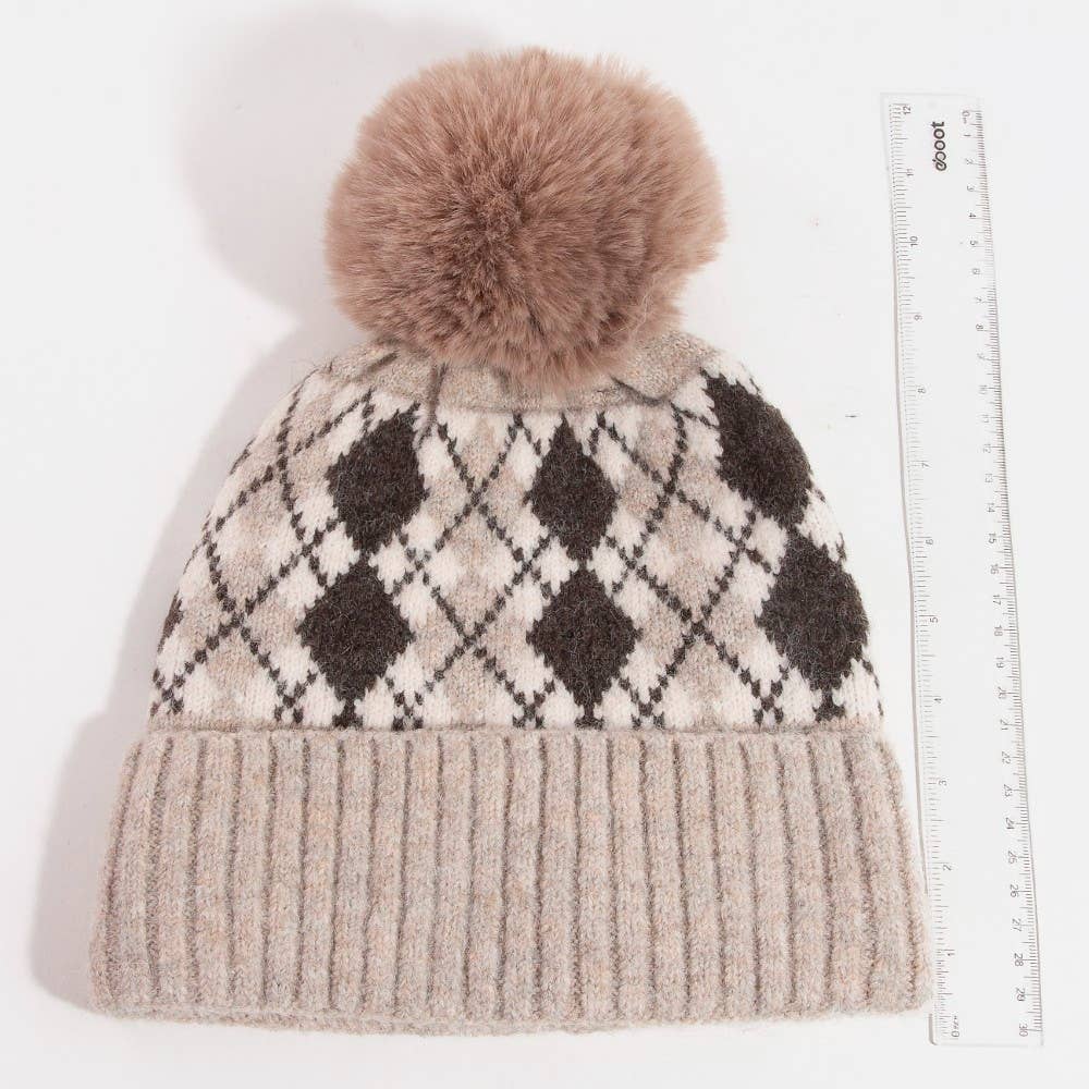 Argyle Knit Pom Beanie