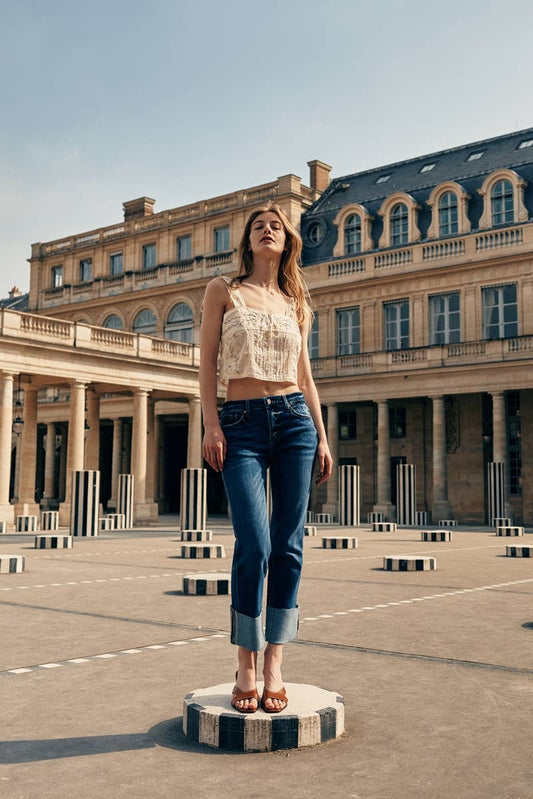 OPEN PACK MID RISE CROP STRAIGHT JEANS-KC7478D